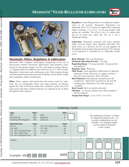 克利巴德实验室Maximatic过滤器、调节器与润滑器产品介绍说明书