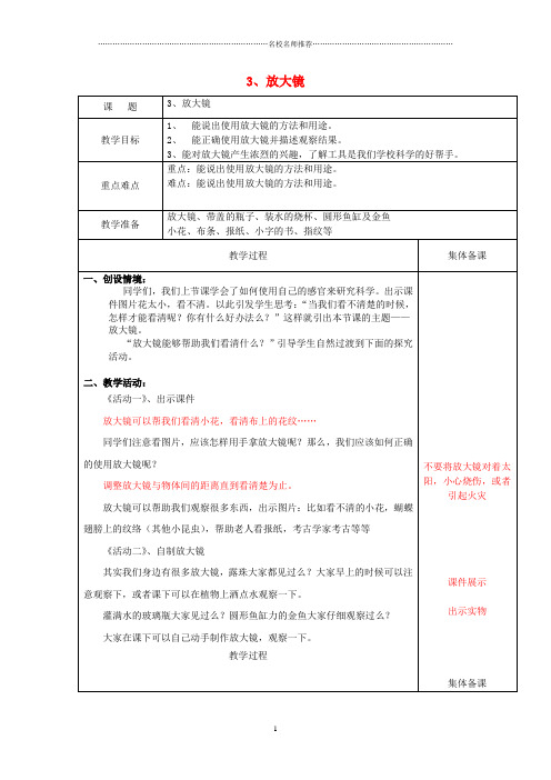 小学一年级科学上册 第3课 放大镜名师公开课优质教案 冀教版