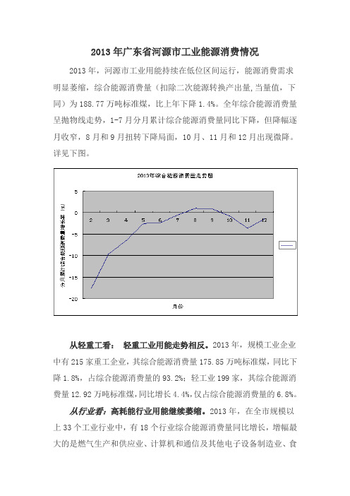 2013年广东省河源市工业能源消费情况