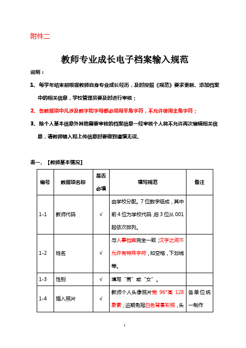 教师专业成长电子档案输入规范