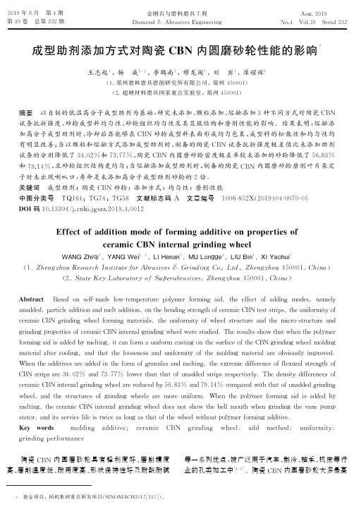 成型助剂添加方式对陶瓷CBN内圆磨砂轮性能的影响