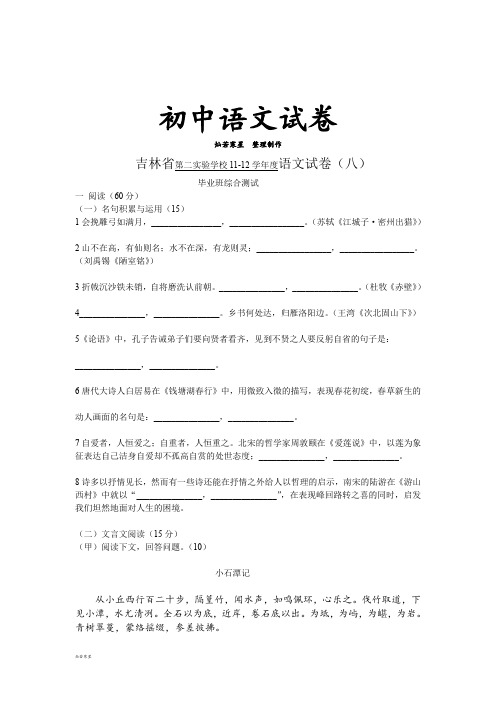 长春版九下语文试卷(八)