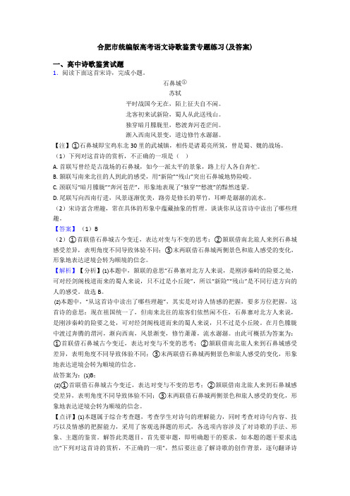 合肥市统编版高考语文诗歌鉴赏专题练习(及答案)