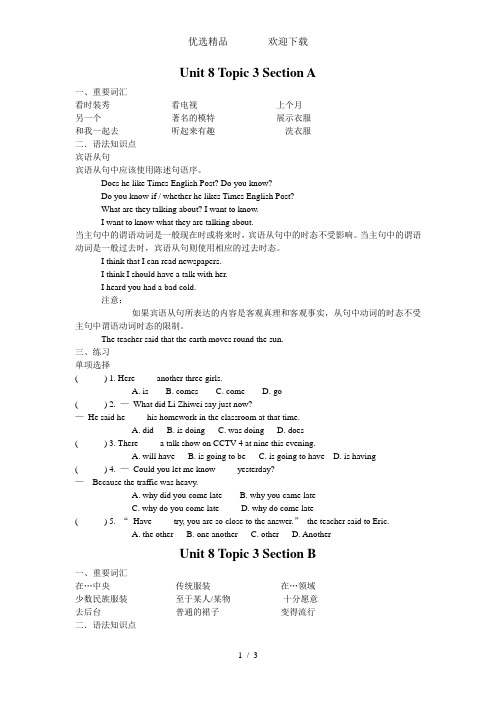 仁爱英语八年级下册Unit8Topic3词汇、知识点、语法专项