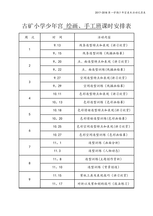 2017-2018第一学期少年宫美术活动记录表