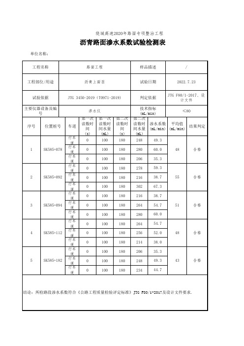 渗水系数自动计算表