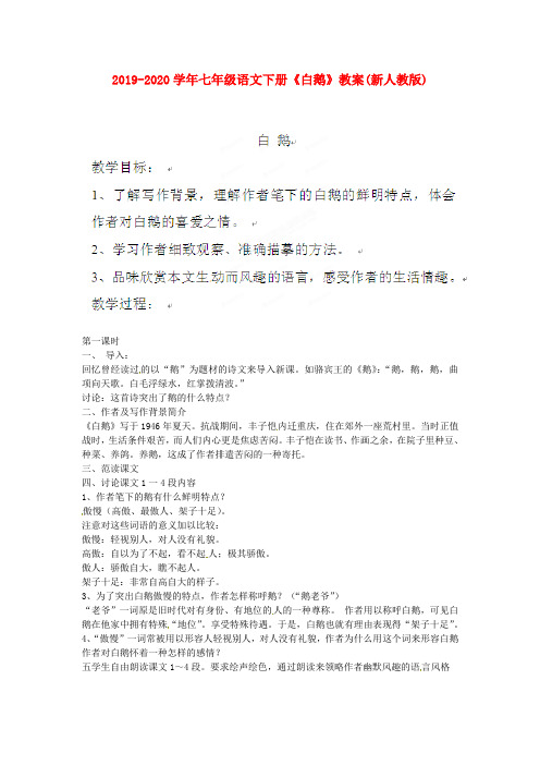 2019-2020学年七年级语文下册《白鹅》教案(新人教版).doc