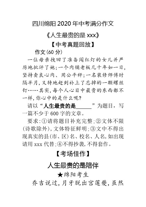 人生最贵的是陪伴 四川绵阳2020年中考满分作文
