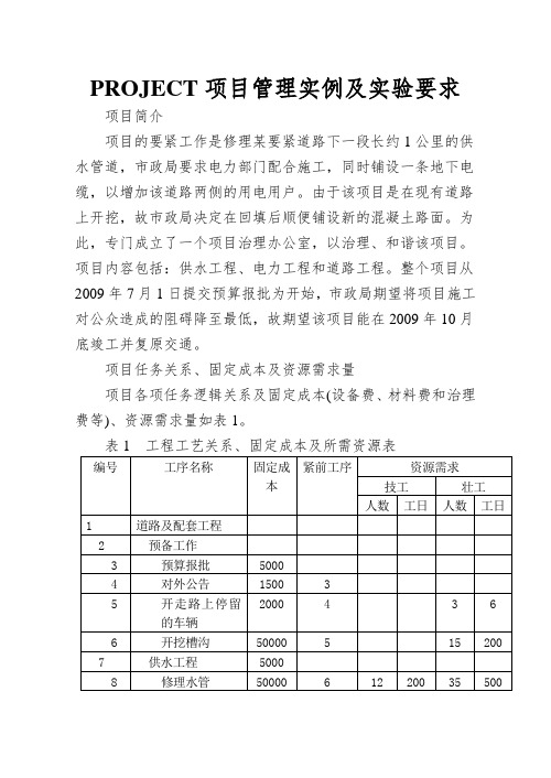 PROJECT项目管理实例及实验要求