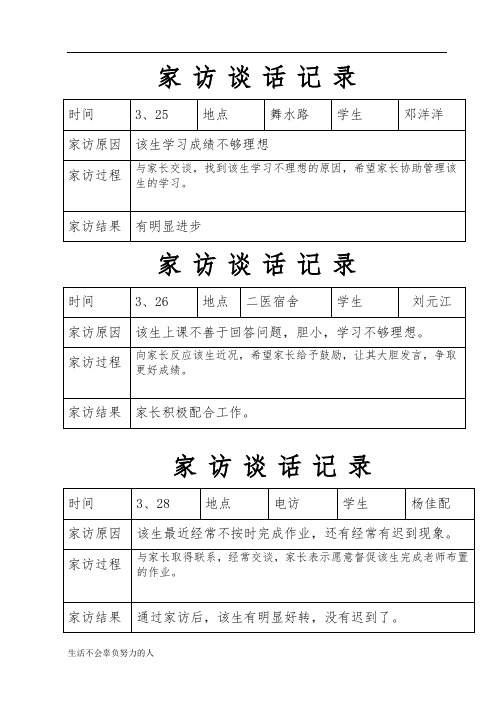 最新家访谈话记录【精选】整理版