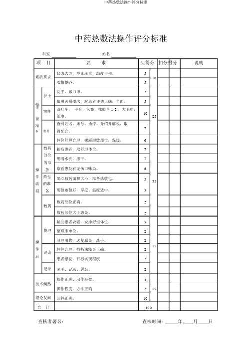 中药热敷法操作评分标准