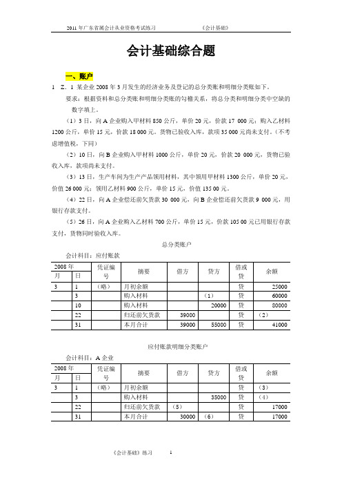 2013年全国会计从业资格会计专业知识无纸化考试大题模拟版