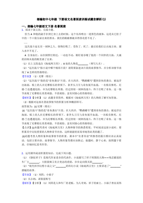 部编初中七年级 下册语文名著阅读训练试题含解析(1)