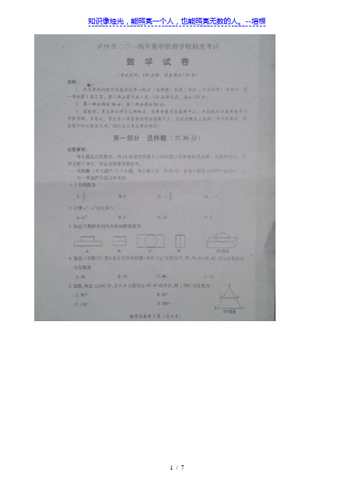 四川省泸州市2014年中考数学试题(扫描版)