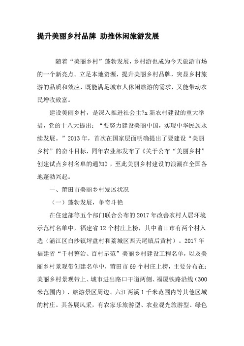 提升美丽乡村品牌 助推休闲旅游发展-文档资料