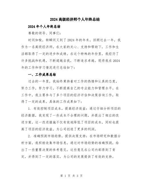 2024高级经济师个人年终总结