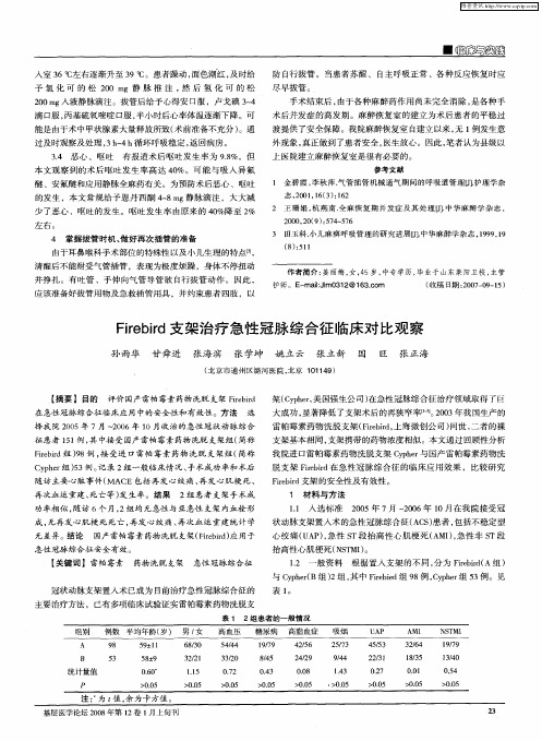 Firebird支架治疗急性冠脉综合征临床对比观察