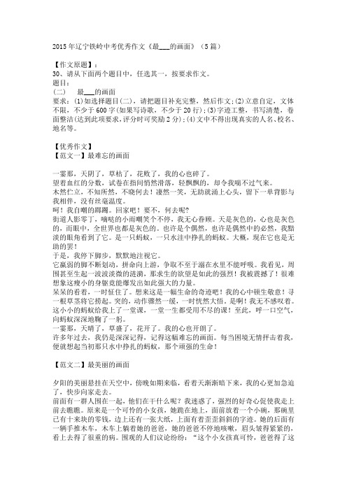 2015年辽宁铁岭中考优秀作文《最___的画面》(5篇)