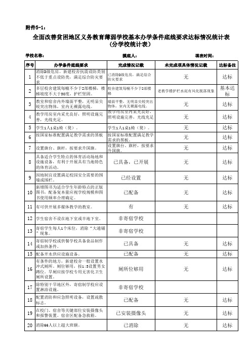 20项底线要求达标统计表(分学校表)