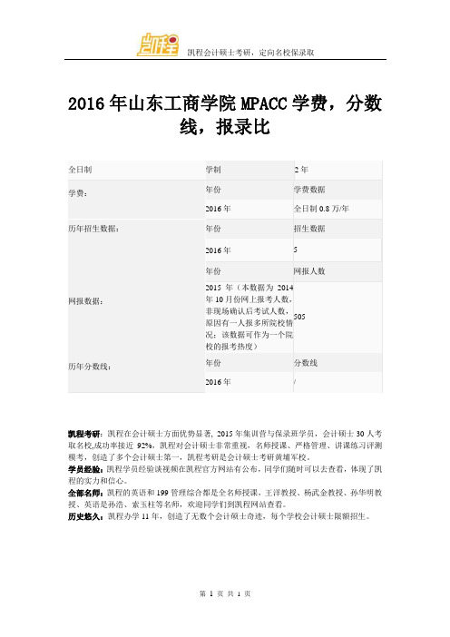 2016年山东工商学院MPACC学费,分数线,报录比
