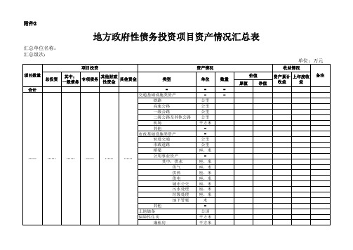 地方政府性债务投资项目资产情况汇总表
