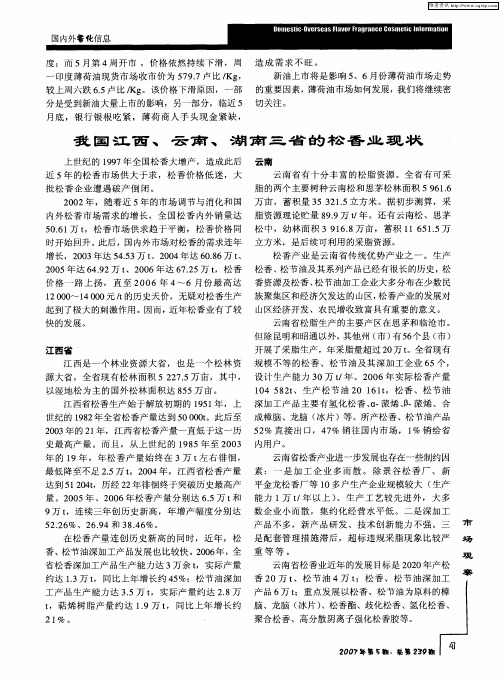 我国江西、云南、湖南三省的松香业现状