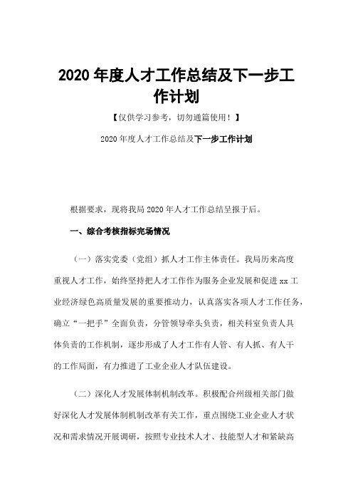 2020年度人才工作总结及下一步工作计划