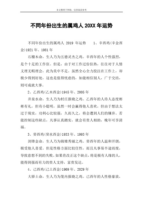 不同年份出生的属鸡人20XX年运势