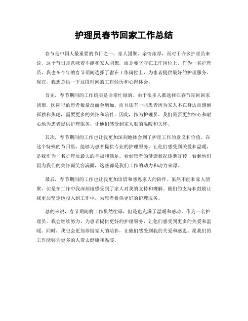 护理员春节回家工作总结