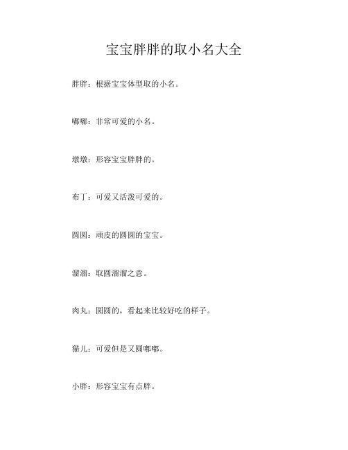 宝宝胖胖的取小名大全