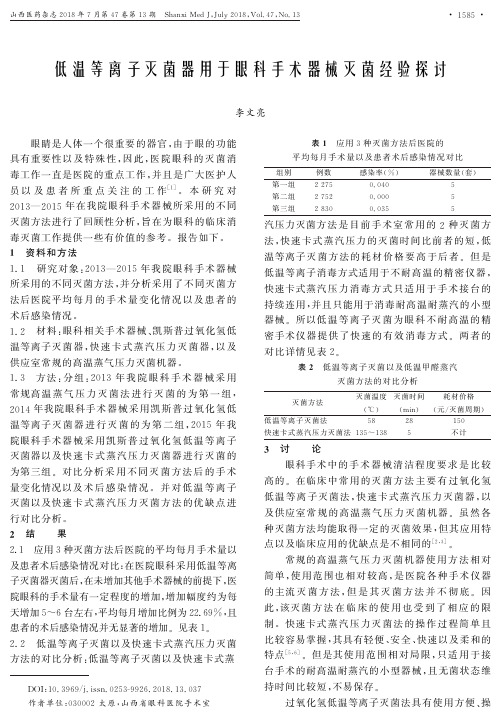 低温等离子灭菌器用于眼科手术器械灭菌经验探讨