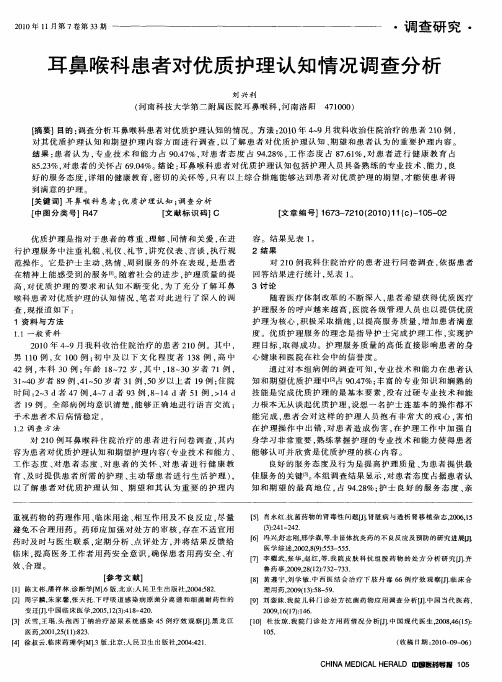 耳鼻喉科患者对优质护理认知情况调查分析