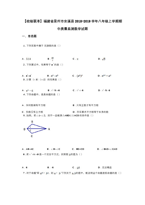 【校级联考】福建省泉州市安溪县2018-2019学年八年级上学期期中质量监测数学试题