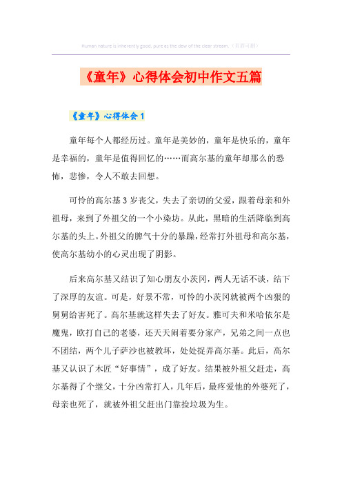 《童年》心得体会初中作文五篇