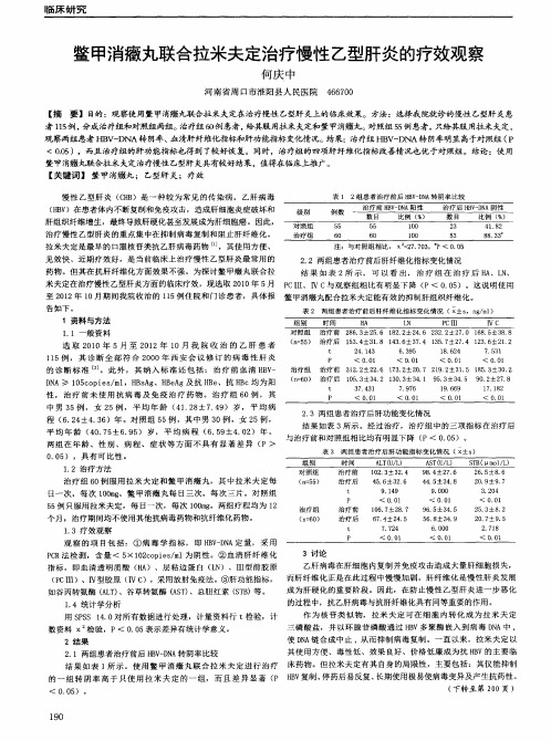 鳖甲消症丸联合拉米夫定治疗慢性乙型肝炎的疗效观察