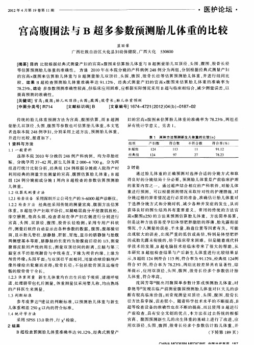 宫高腹围法与B超多参数预测胎儿体重的比较