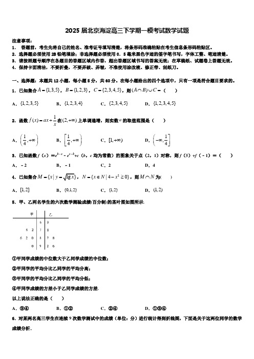 2025届北京海淀高三下学期一模考试数学试题含解析