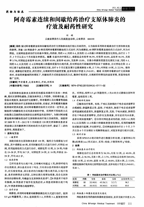 阿奇霉素连续和间歇给药治疗支原体肺炎的疗效及耐药性研究