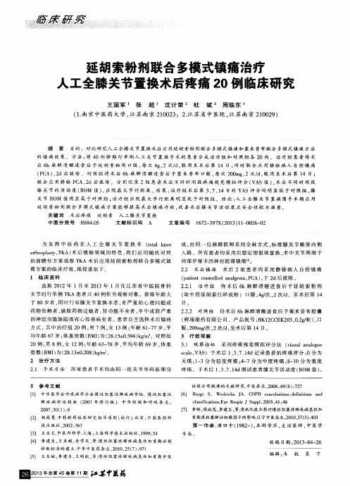 延胡索粉剂联合多模式镇痛治疗人工全膝关节置换术后疼痛20例临床研究