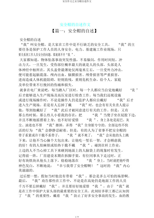安全作文之安全帽自述作文