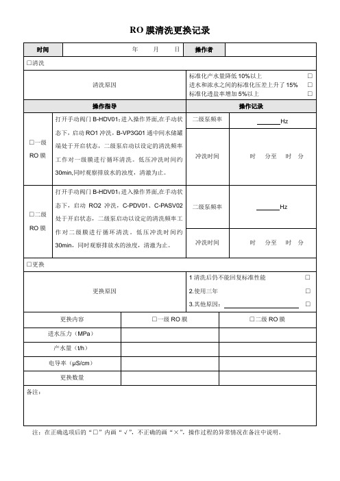 RD-RO膜清洗更换记录