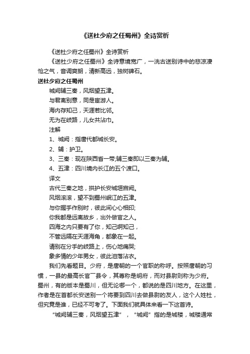 《送杜少府之任蜀州》全诗赏析