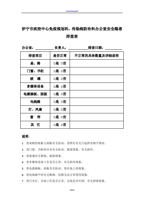 办公室安全隐患排查表