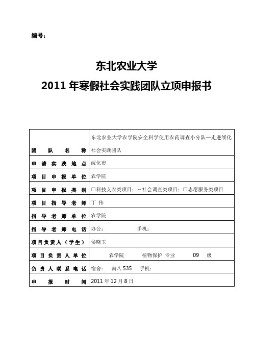 2011年寒假社会实践立项申报书