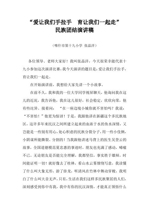 喀什市第十九小学 张晶洋“爱让我们手拉手  育让我们一起走”