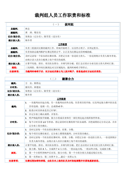 公司运动会裁判组、计时员、记分员职责要求