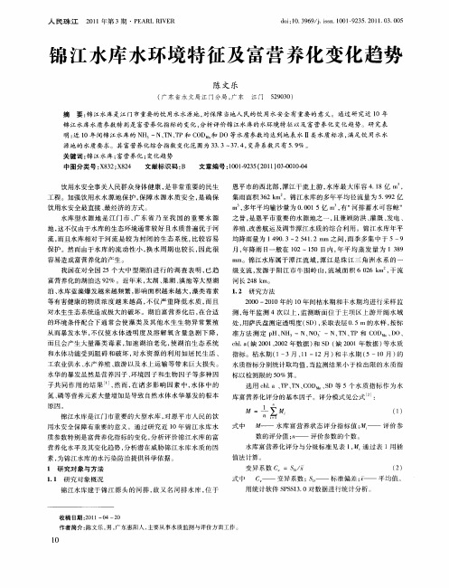 锦江水库水环境特征及富营养化变化趋势