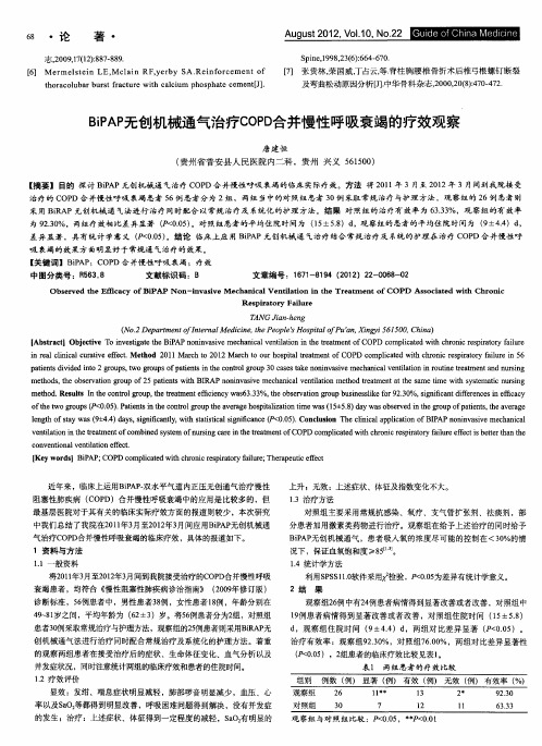 BiPAP无创机械通气治疗COPD合并慢性呼吸衰竭的疗效观察