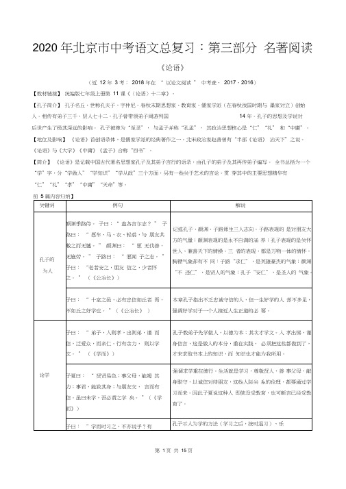 2020年北京市中考语文总复习：《论语》