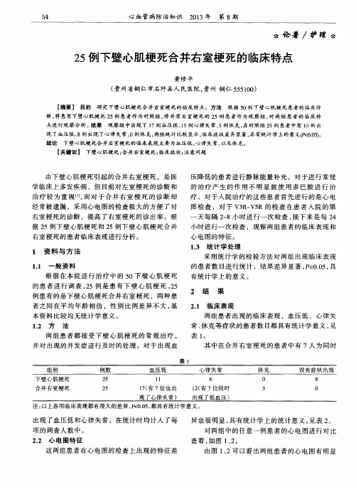 25例下壁心肌梗死合并右室梗死的临床特点